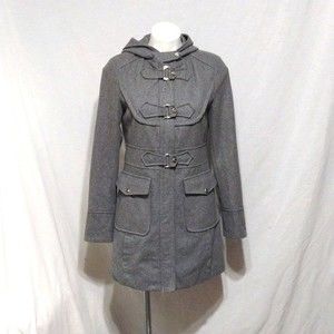 Steve Madden Gray Wool Blend Trench Coat Hoodie Zip Up Small Modern Chic